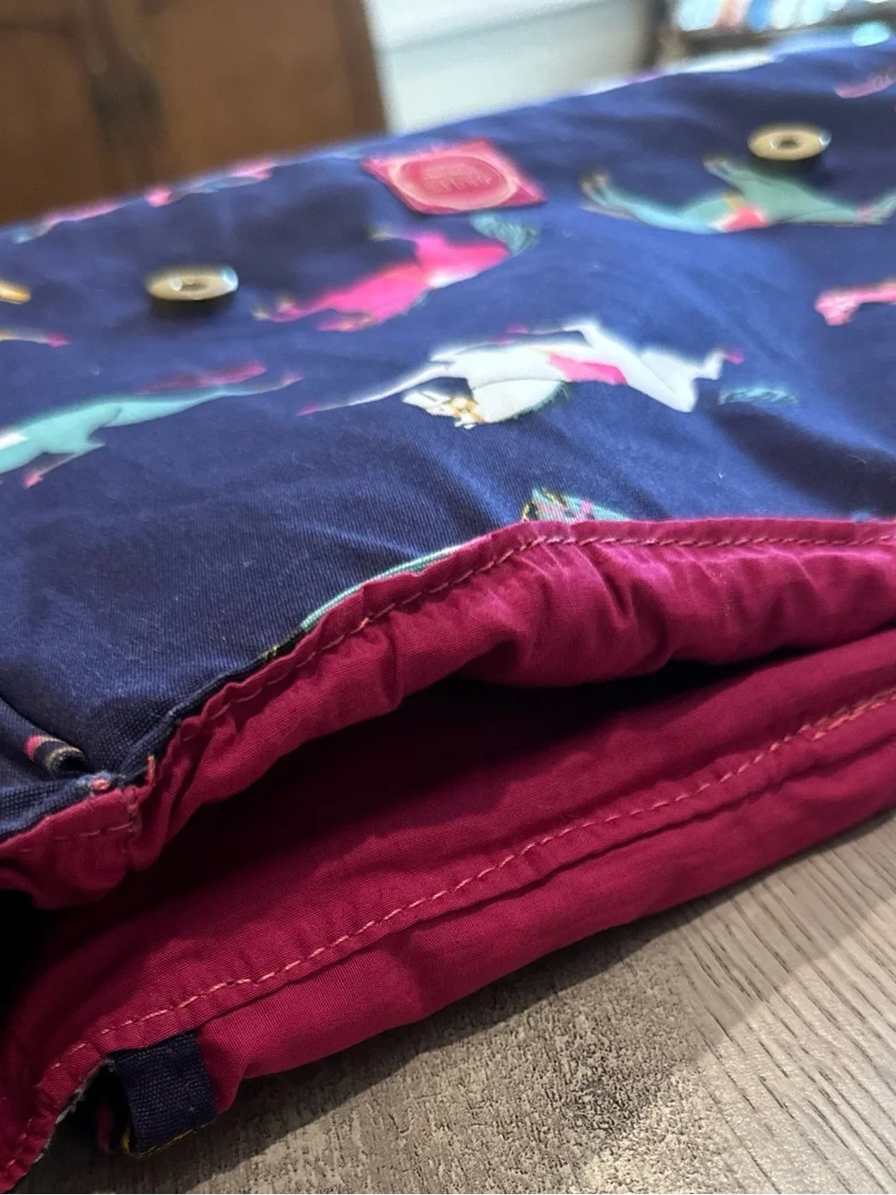 Joules Navy Crossbody Bag with Pink Strap and Multicolor Horse Print
